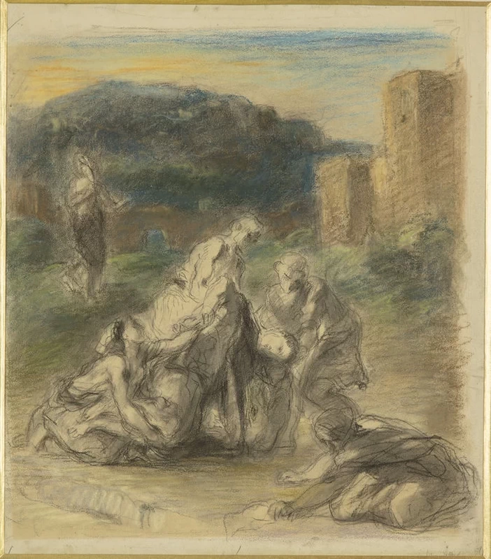 Studio per Le Martyre de Saint Etienne tre personaggi che resuscitano un morto ai piedi delle fortificazioni - Museo del Louvre, Parigi